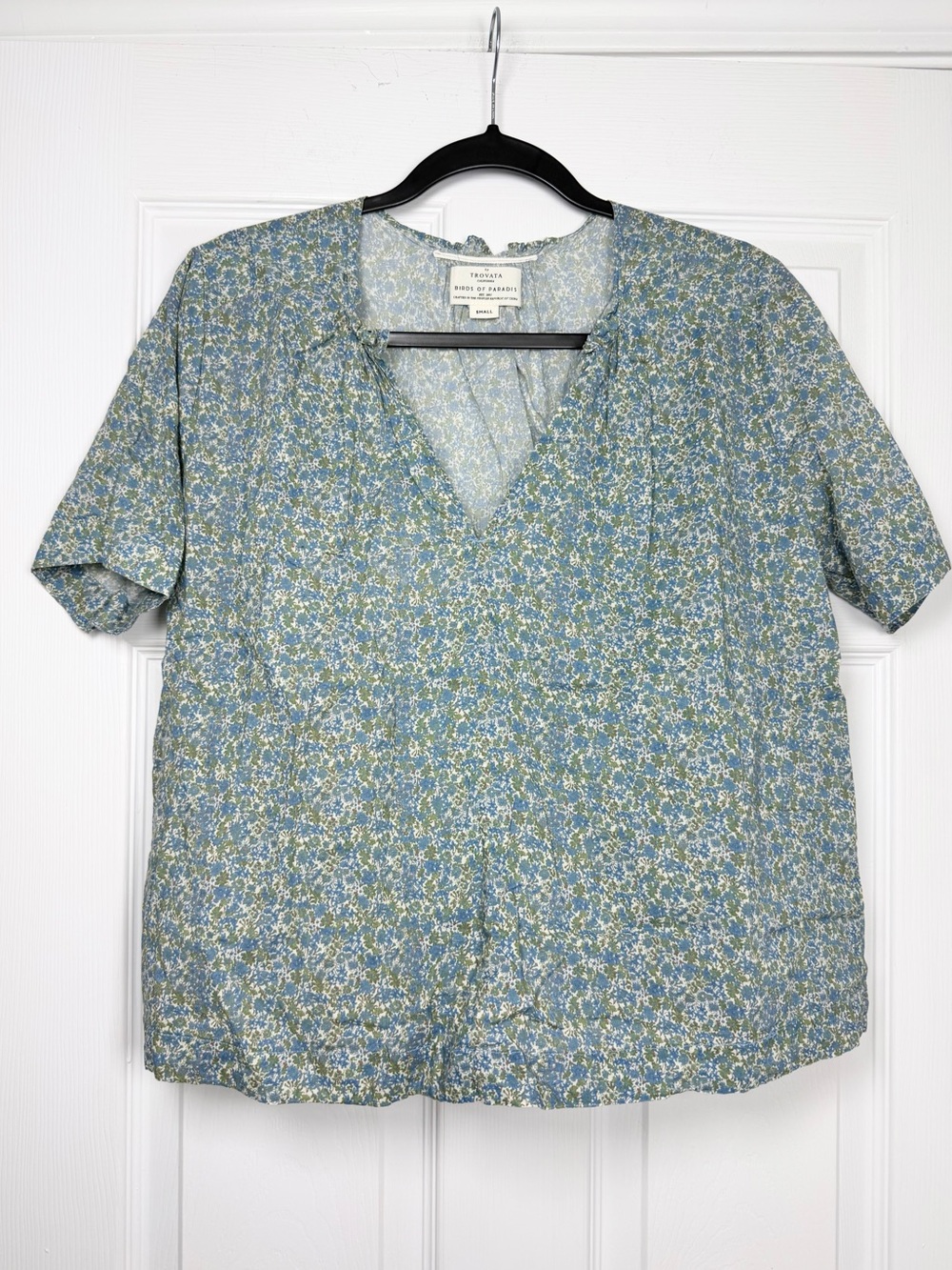 Trovata Birds Of Paradise Size S • Blue Green Floral Cotton Shirt Top.
